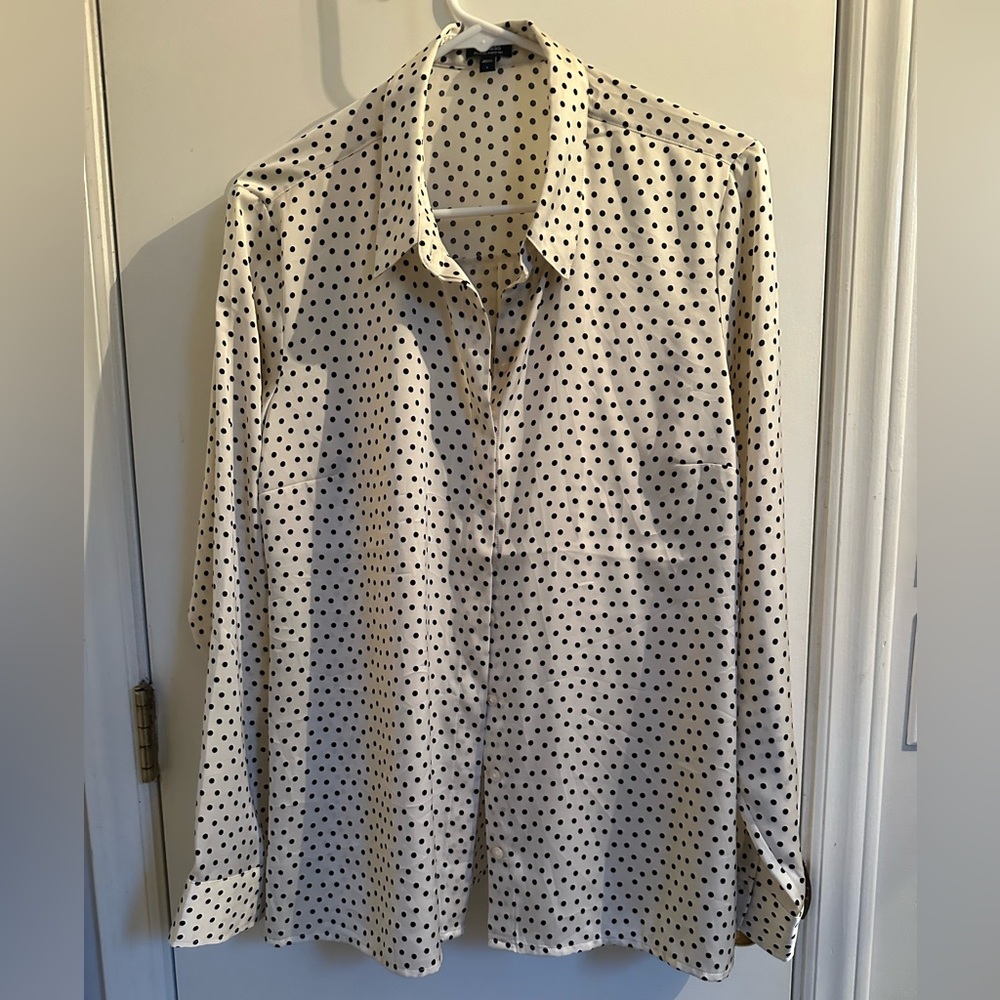 Express Relaxed Portofino Silky Blouse Polka Dot Cream Black Size Large